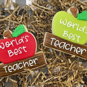 Teacher appreciation cookie set with custom school-themed royal icing cookies and thank you designs