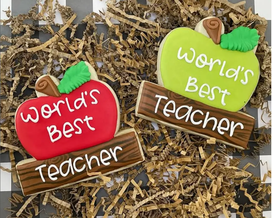 Teacher appreciation cookie set with custom school-themed royal icing cookies and thank you designs